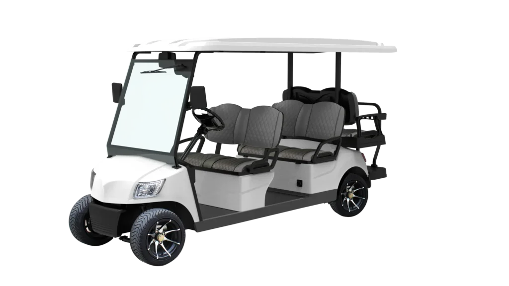 8. DG-M4+2 6-seated golf car with 12” aluminum tires and DOT laminated windshield (2)